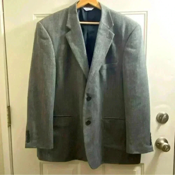 Joseph & Feiss Blazer 100% Lambswool Mens 46R Gray Windowpane Suit‎ Jacket - Picture 1 of 9